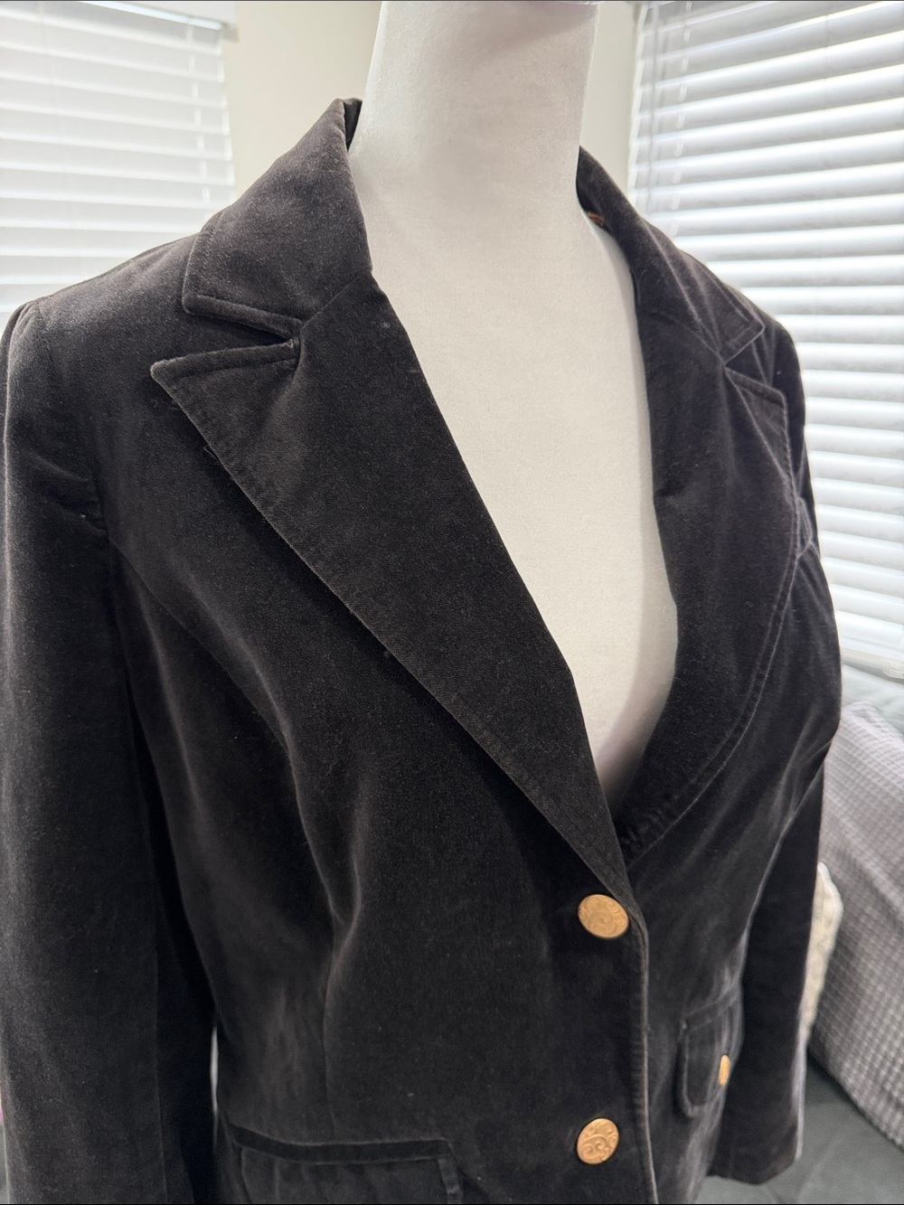 Old Navy Vintage Dark Brown Velvet Blazer with Gold Buttons - Picture 5 of 13